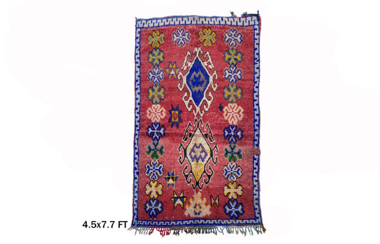 Tapis marocain vintage 5x7 – Parfait pour une décoration intérieure bohème.