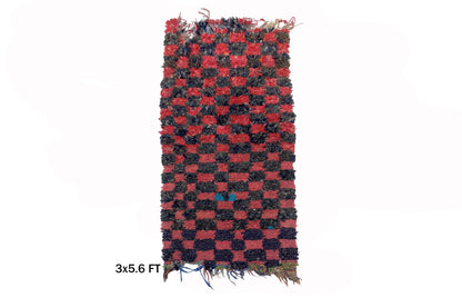 Tapis Boucherouite Vintage à Carreaux Marocain, 3x6.