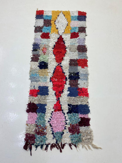 Tapis de couloir Boucherouite à losanges marocain 3x7.