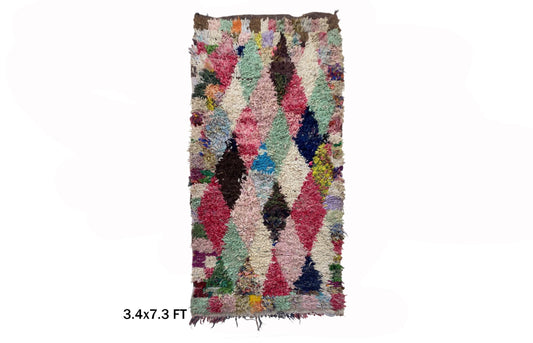 Boucherouite Diamond Moroccan Rug Runner 3x7.