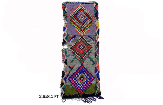 Tapis de couloir marocain coloré, 3x8, décor bohème vintage.