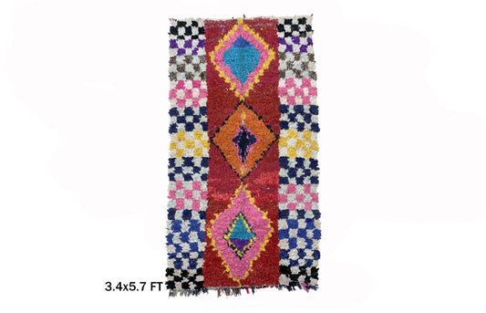 Tapis marocain 3x6, tapis vintage coloré Boucherouite.