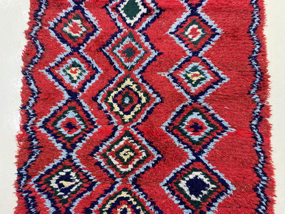 Tapis de couloir berbère marocain, tapis de couloir vintage diamant 3x7.