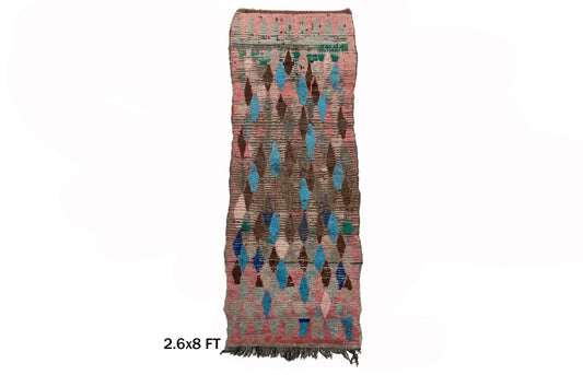 Vintage Worn Wool Moroccan Runner Rug, 3x8.