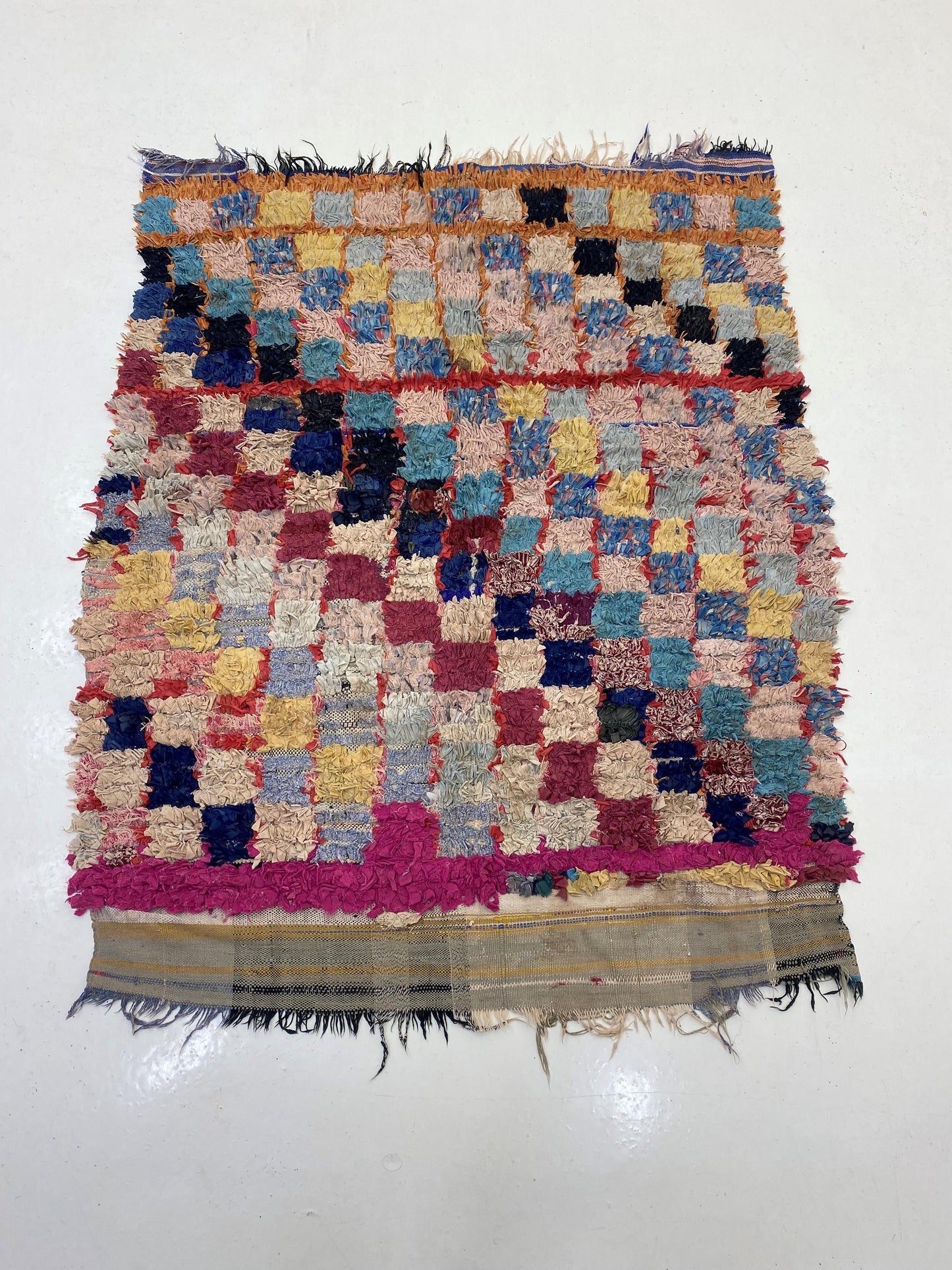 4x5 Boucherouite Vintage Moroccan Area Rug.