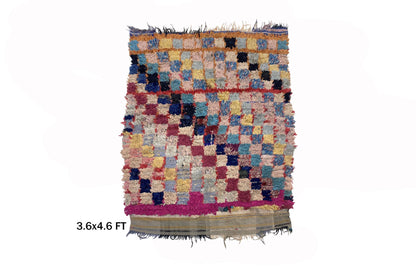 4x5 Boucherouite Vintage Moroccan Area Rug.