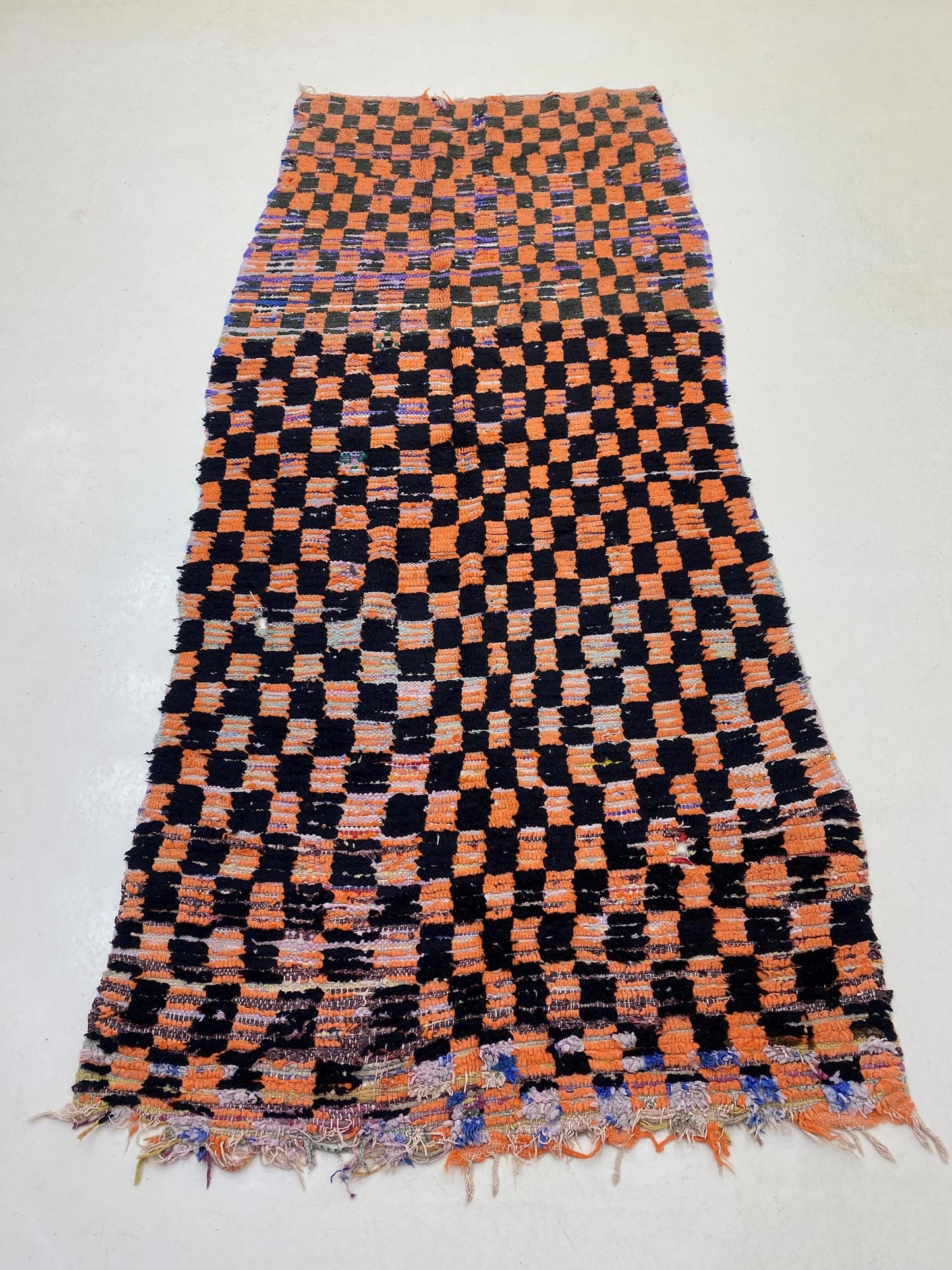 Tapis à carreaux marocain, tapis vintage en laine 4x10.