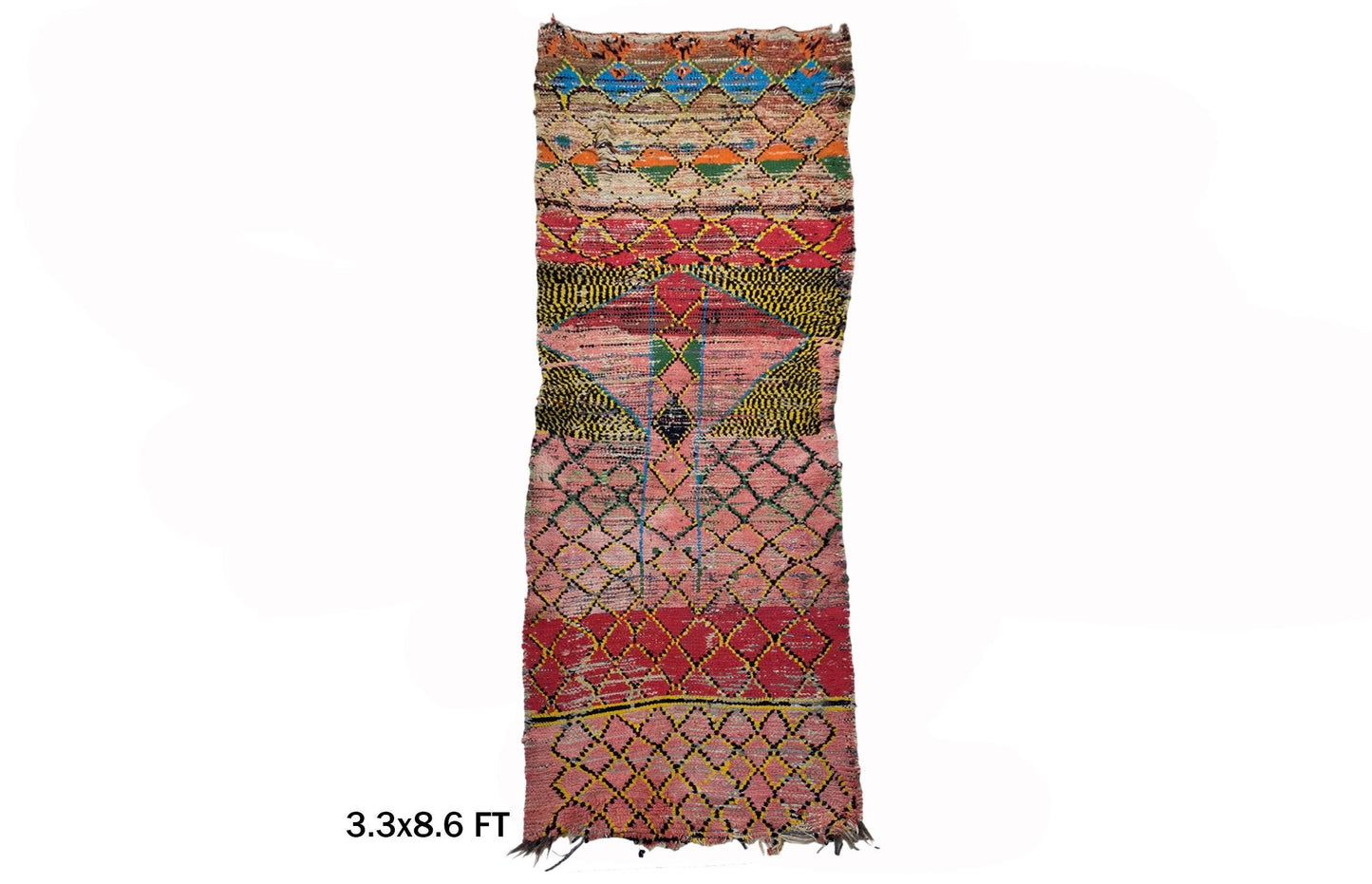 Tapis de couloir marocain vintage bohème unique 3x9.