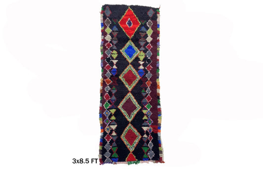 Tapis de couloir marocain coloré vintage 3x9.