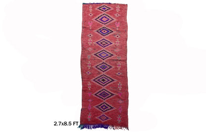 Tapis de couloir marocain vintage à losanges 3x9.