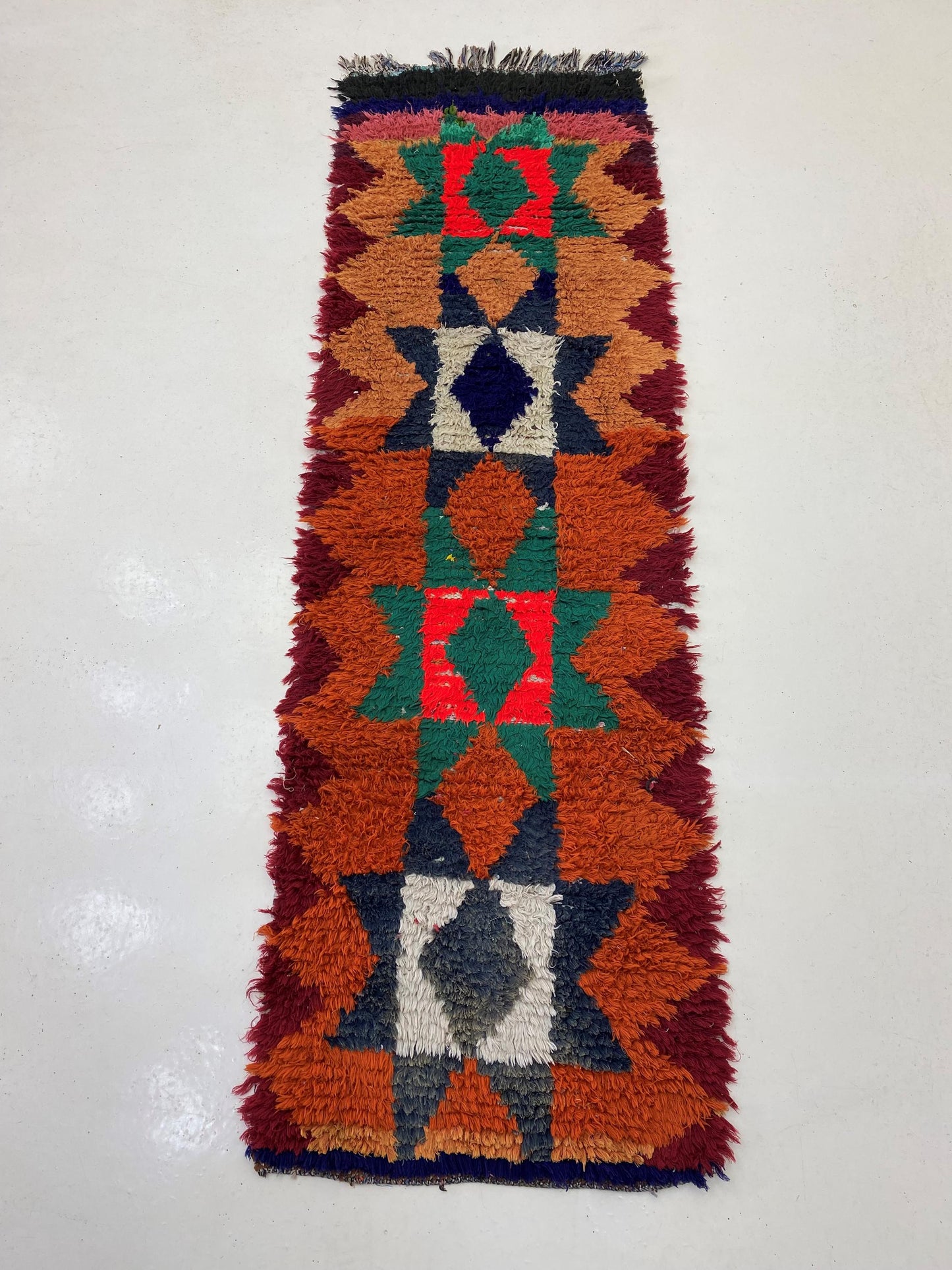 Tapis de couloir marocain long 2x7,5, petit tapis de couloir bohème unique.