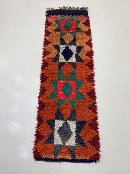 Tapis de couloir marocain long 2x7,5, petit tapis de couloir bohème unique.