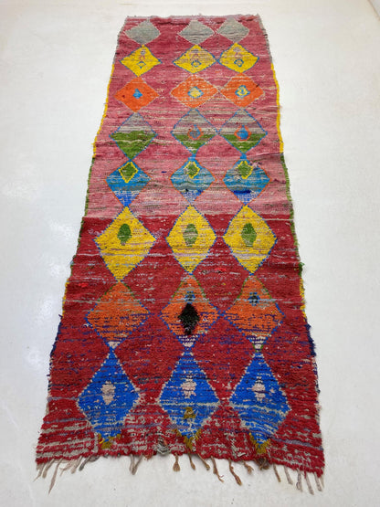 Tapis de couloir marocain 4x11, tapis de couloir coloré à losanges.