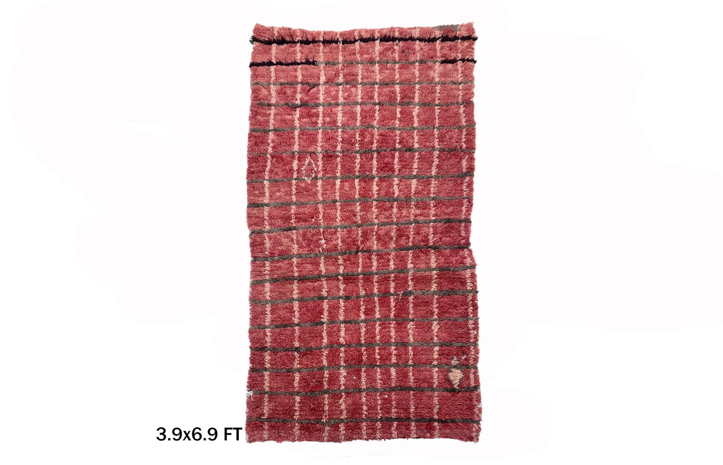 Tapis marocain rouge 4x7, tapis à motif de grille classique.