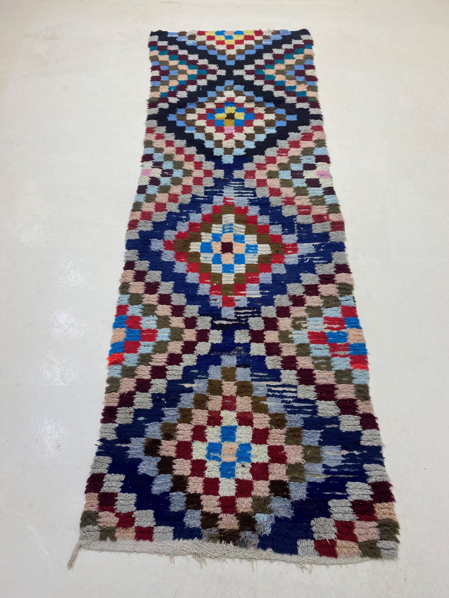 Tapis de couloir à carreaux étroit 3x10, tapis de couloir marocain coloré.