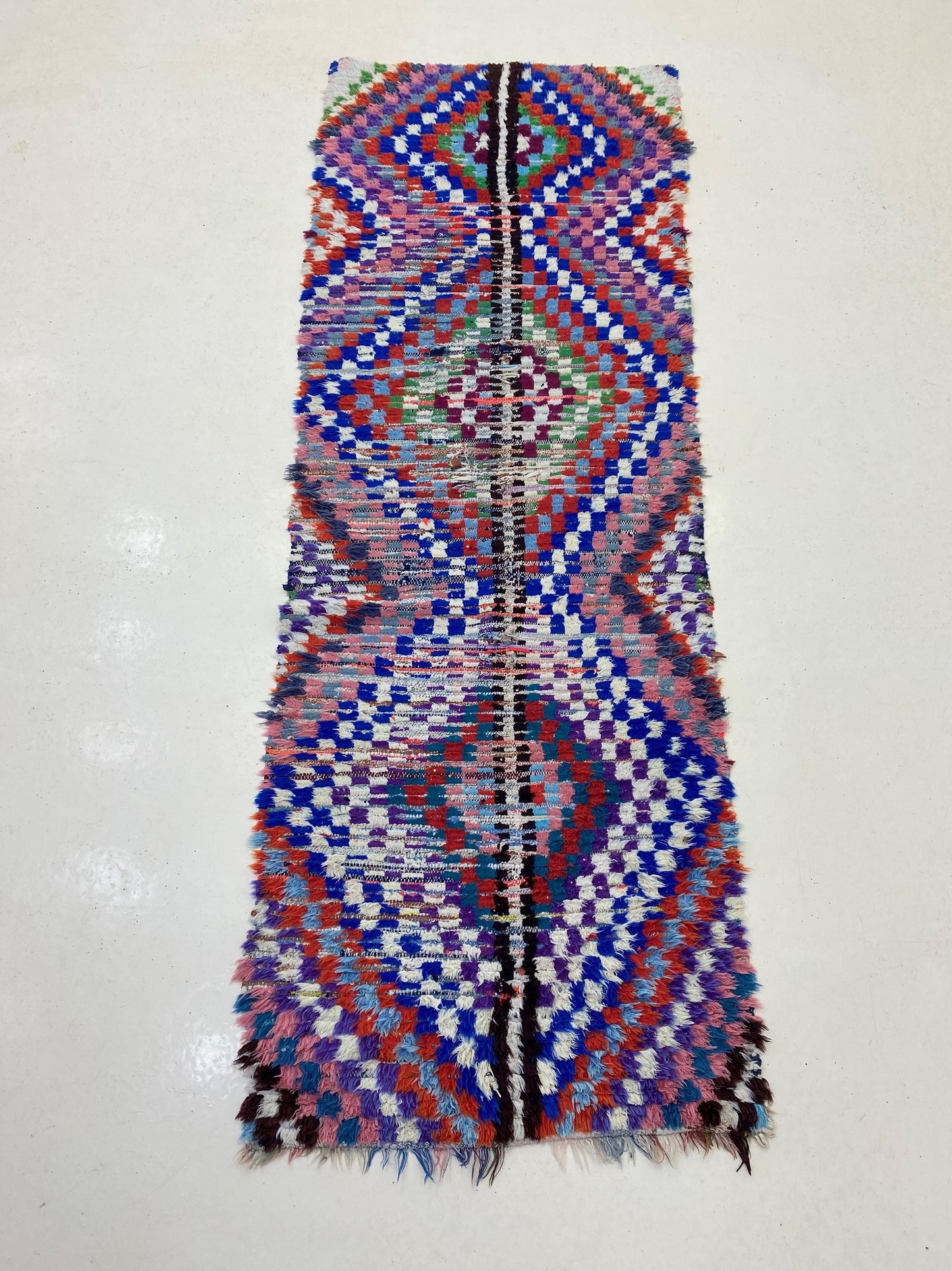 Tapis de couloir marocain 3x7, tapis de couloir à carreaux colorés.