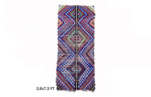 Tapis de couloir marocain 3x7, tapis de couloir à carreaux colorés.