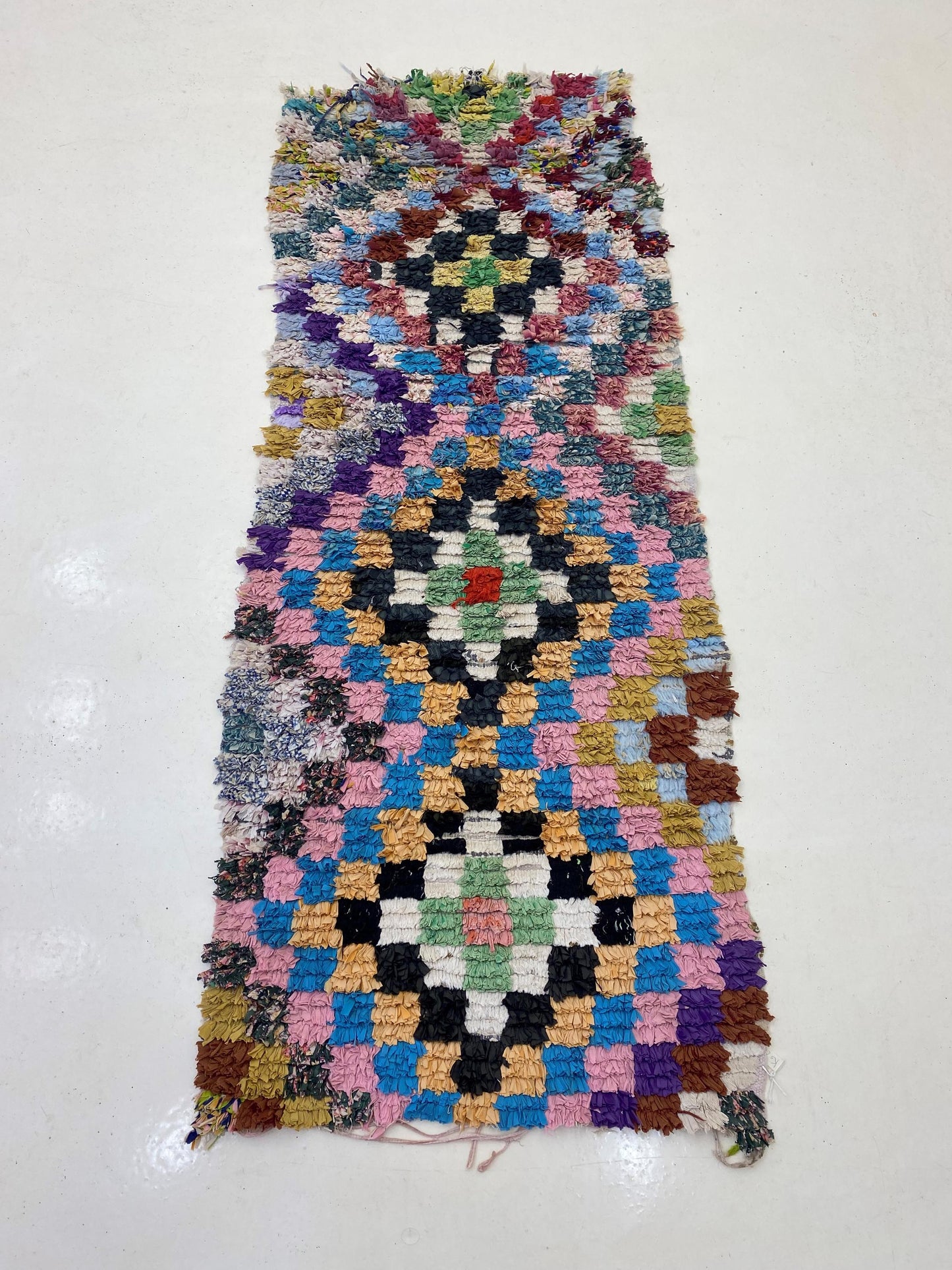 Tapis de couloir à carreaux 3x7, tapis de couloir marocain coloré à losanges.