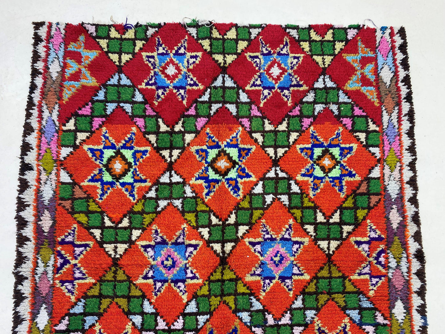 Tapis marocain rouge 5x6, tapis bohème vintage.