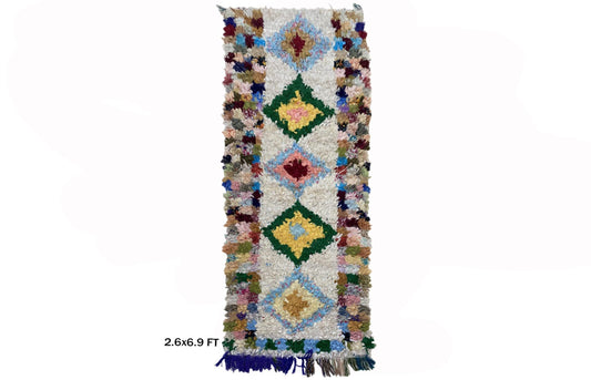 Tapis marocain 3x7 : Tapis de couloir berbère vintage, tapis de couloir diamant unique.