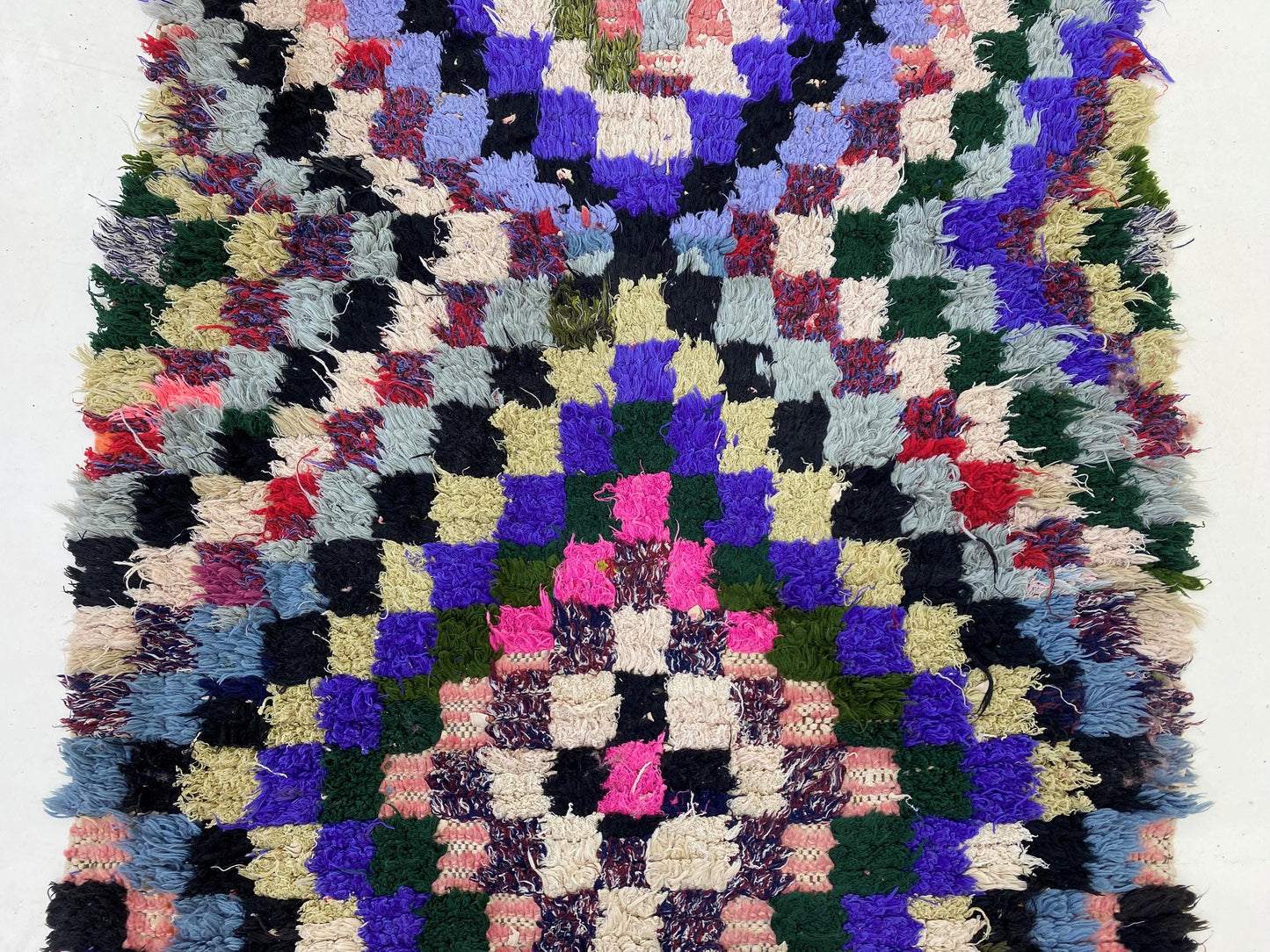 Tapis de couloir marocain étroit 3x7, tapis de couloir coloré à carreaux.