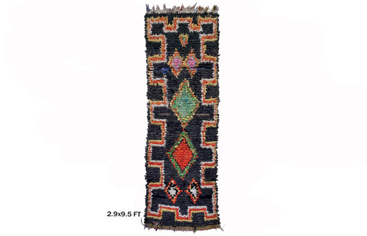 Tapis de couloir marocain 3x9,5, vintage coloré.