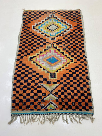 Tapis à carreaux vintage marocain 4x7.