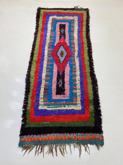 Tapis de couloir géométrique marocain 3x9, long tapis de couloir coloré.