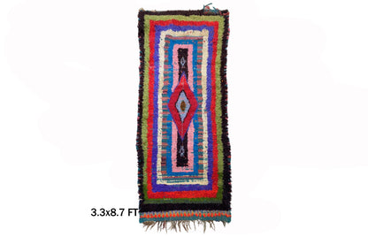 Tapis de couloir géométrique marocain 3x9, long tapis de couloir coloré.