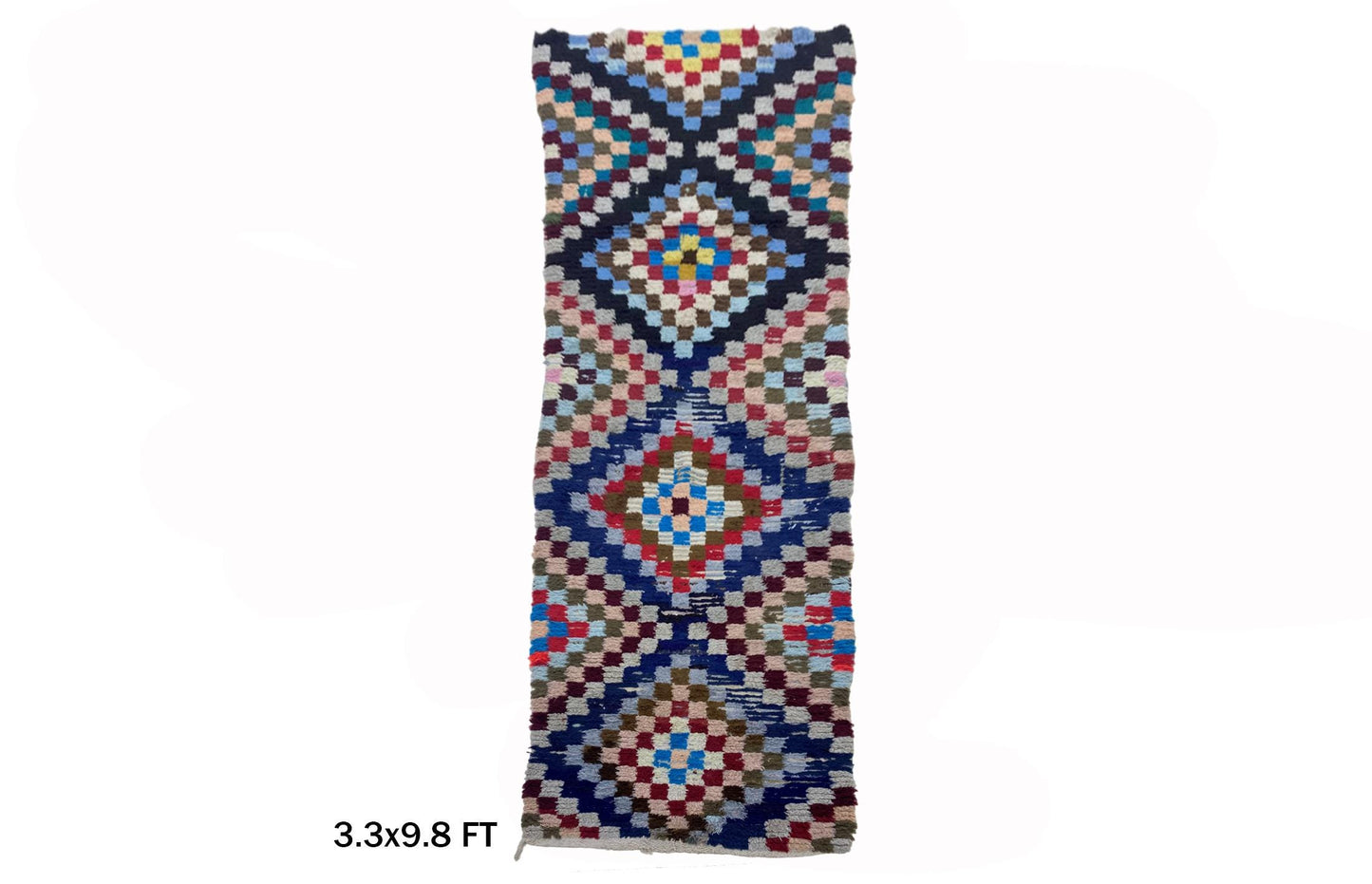 Tapis de couloir à carreaux étroit 3x10, tapis de couloir marocain coloré.