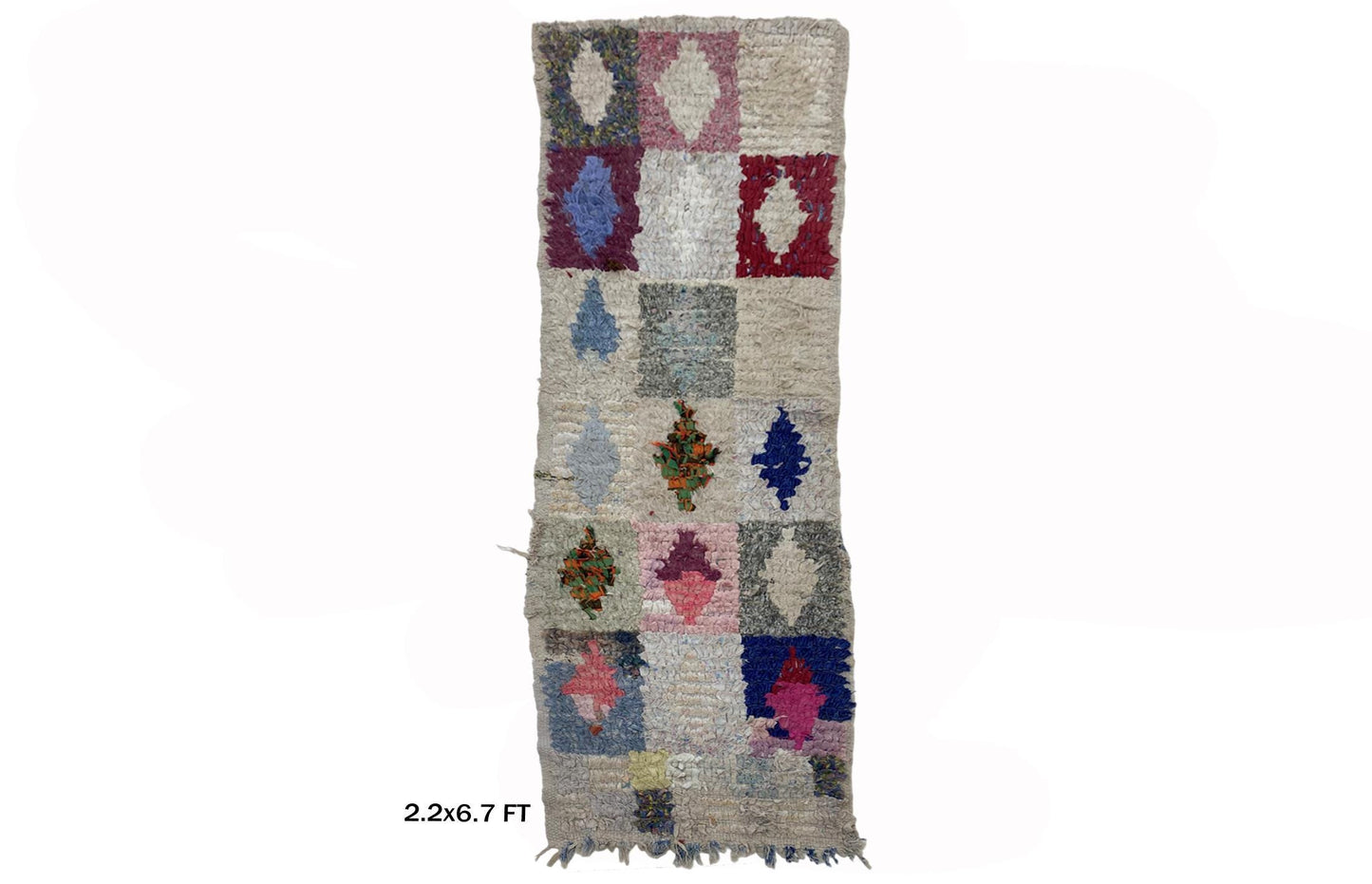 Tapis de couloir diamant unique 2x7, tapis de couloir marocain coloré.