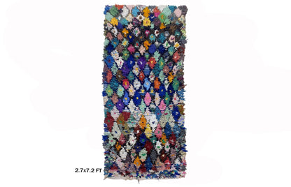 Tapis de couloir marocain Boucherouite 7x3 : Tapis de couloir vintage Diamond.