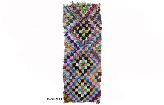 Tapis de couloir à carreaux 3x7, tapis de couloir marocain coloré à losanges.