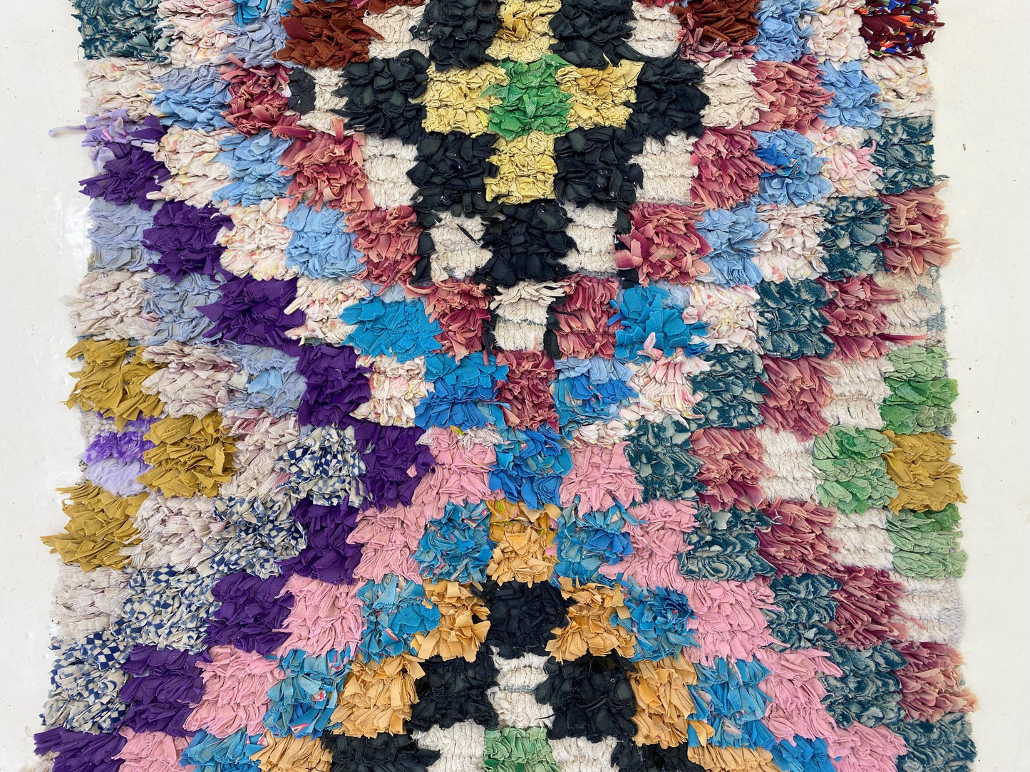 Tapis de couloir à carreaux 3x7, tapis de couloir marocain coloré à losanges.