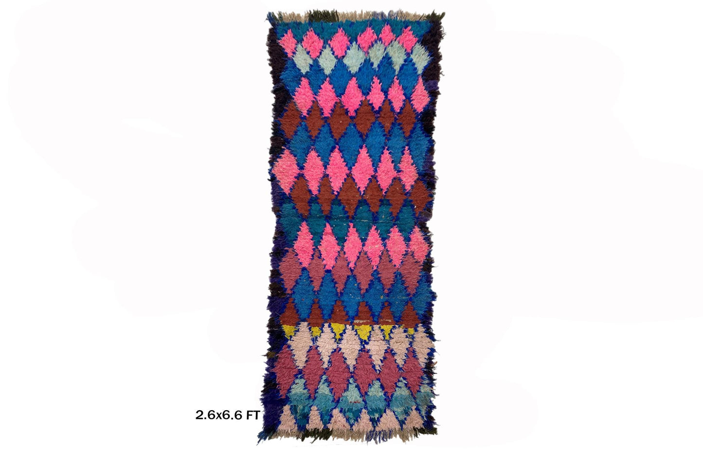 3x7 Diamond Runner Rug, Vintage Moroccan Rug Runner.