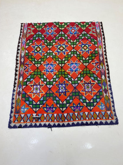 Tapis marocain rouge 5x6, tapis bohème vintage.