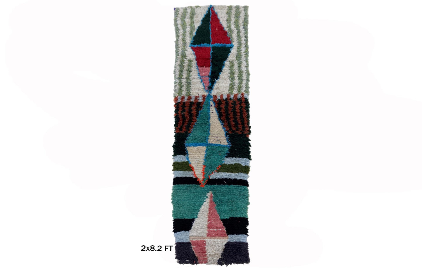 Tapis de couloir étroit Diamond 2x8, tapis de couloir vintage marocain.