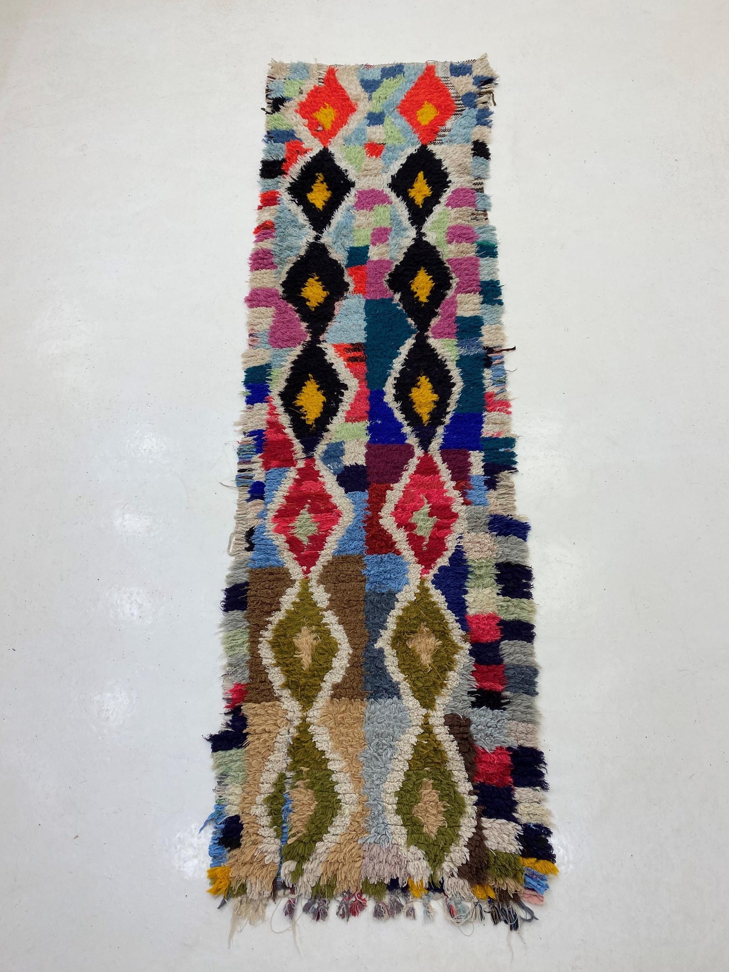 Tapis de couloir à losanges colorés d'inspiration marocaine 2x8.