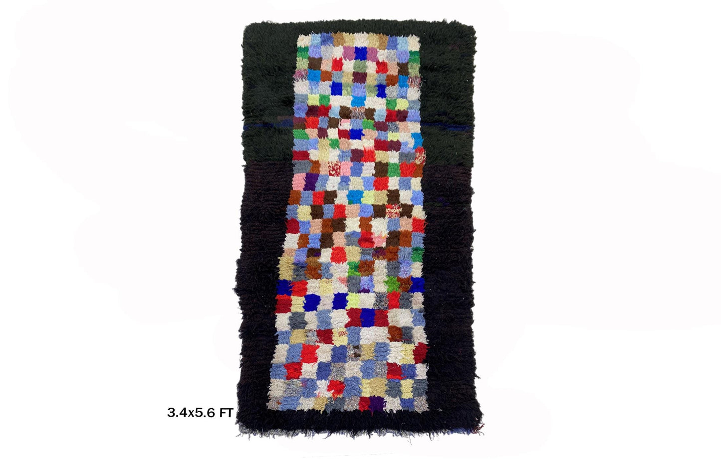 Petit tapis marocain 3x6 : tapis à carreaux colorés.