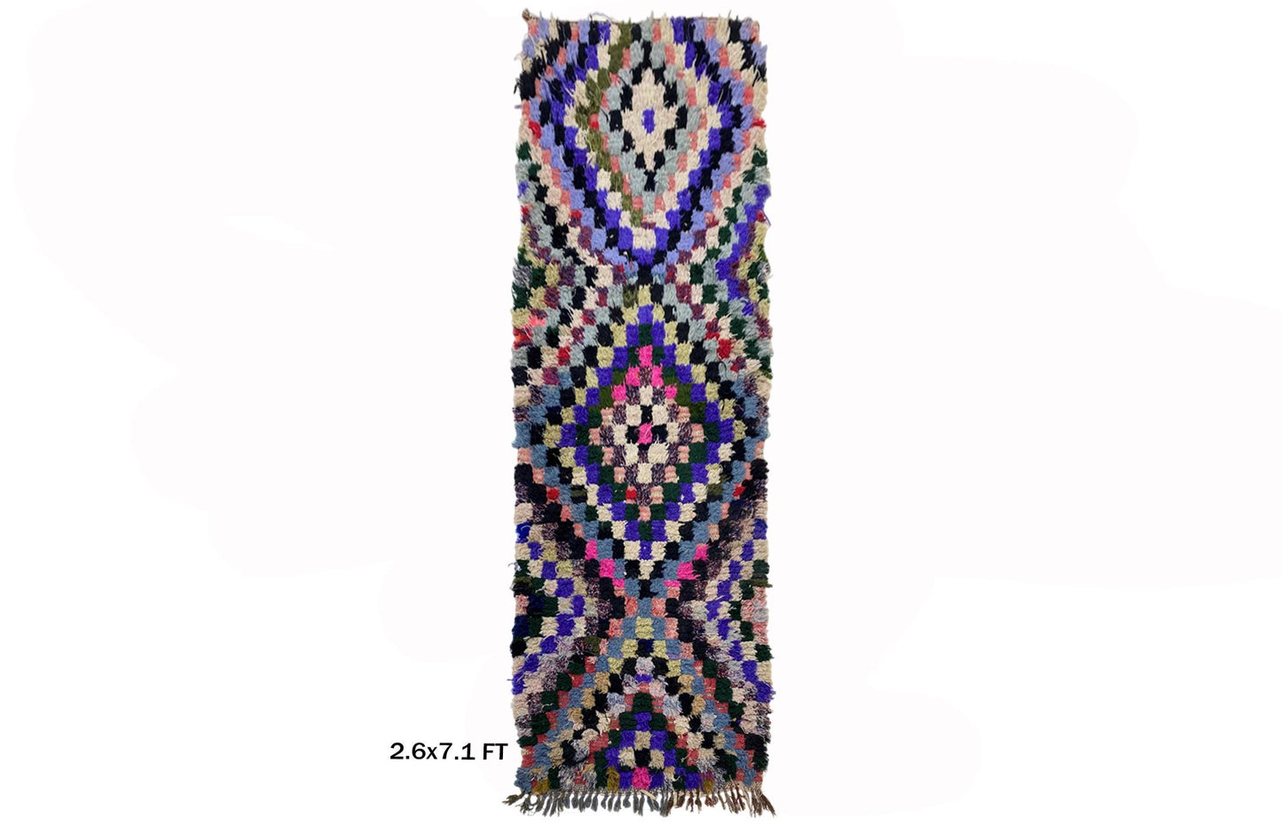 Tapis de couloir marocain étroit 3x7, tapis de couloir coloré à carreaux.