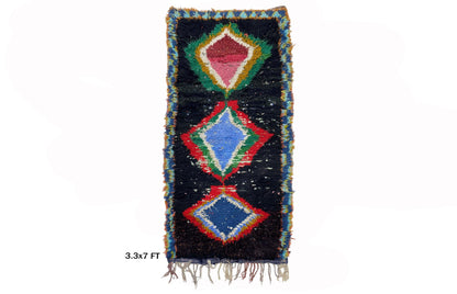 Tapis marocain 3x7 : Tapis de couloir berbère vintage en forme de diamant.